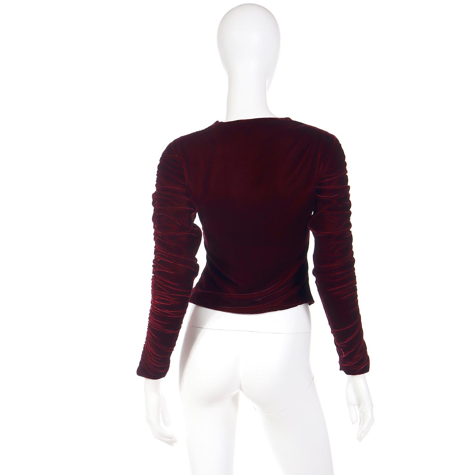 Tom Ford For Gucci F/W 1999 Red Velvet Ruched Top For Sale 1