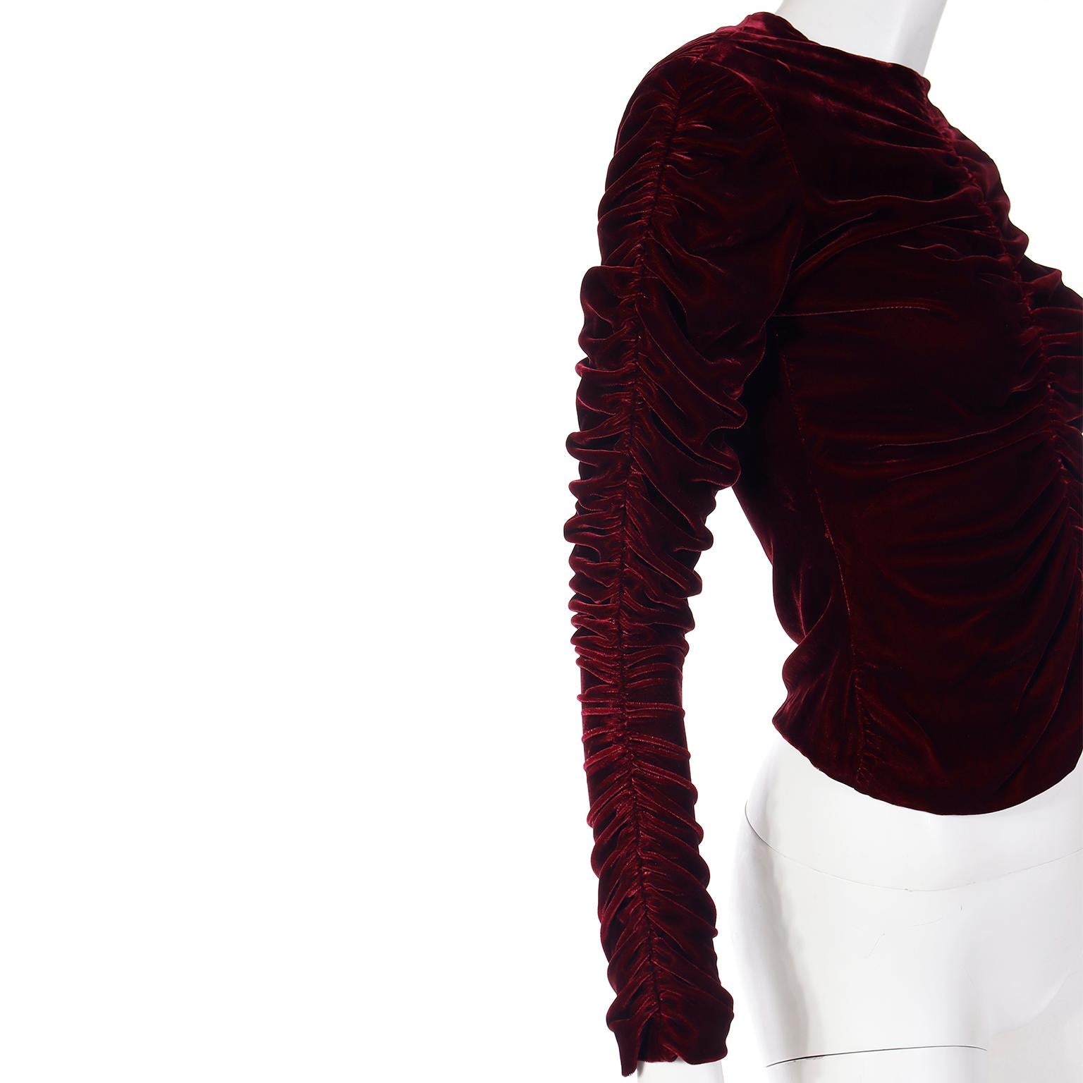 Tom Ford For Gucci F/W 1999 Red Velvet Ruched Top For Sale 3