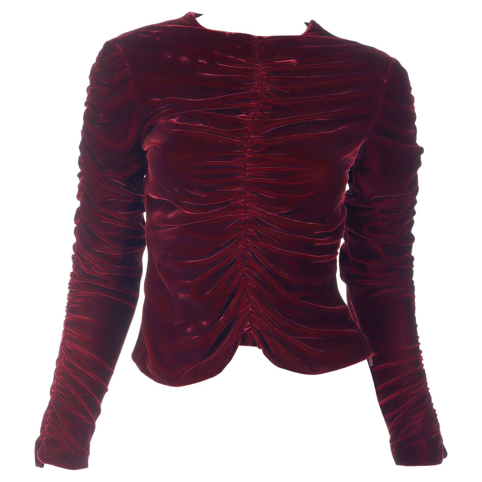 Tom Ford For Gucci F/W 1999 Red Velvet Ruched Top For Sale