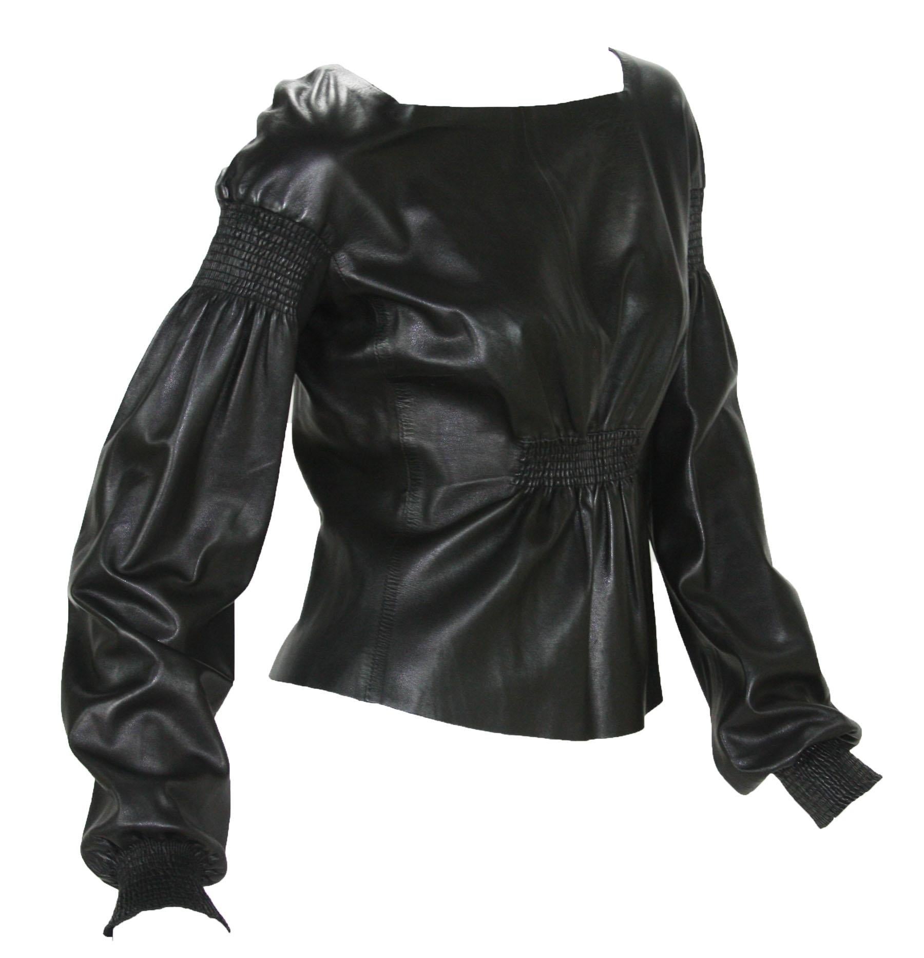 Tom Ford for Gucci Black Leather Top
F/W 1999 Runway Collection
Designer size - 42
Super soft leather, square neck line, back zip closure.
Made in Italy
Excellent vintage condition.