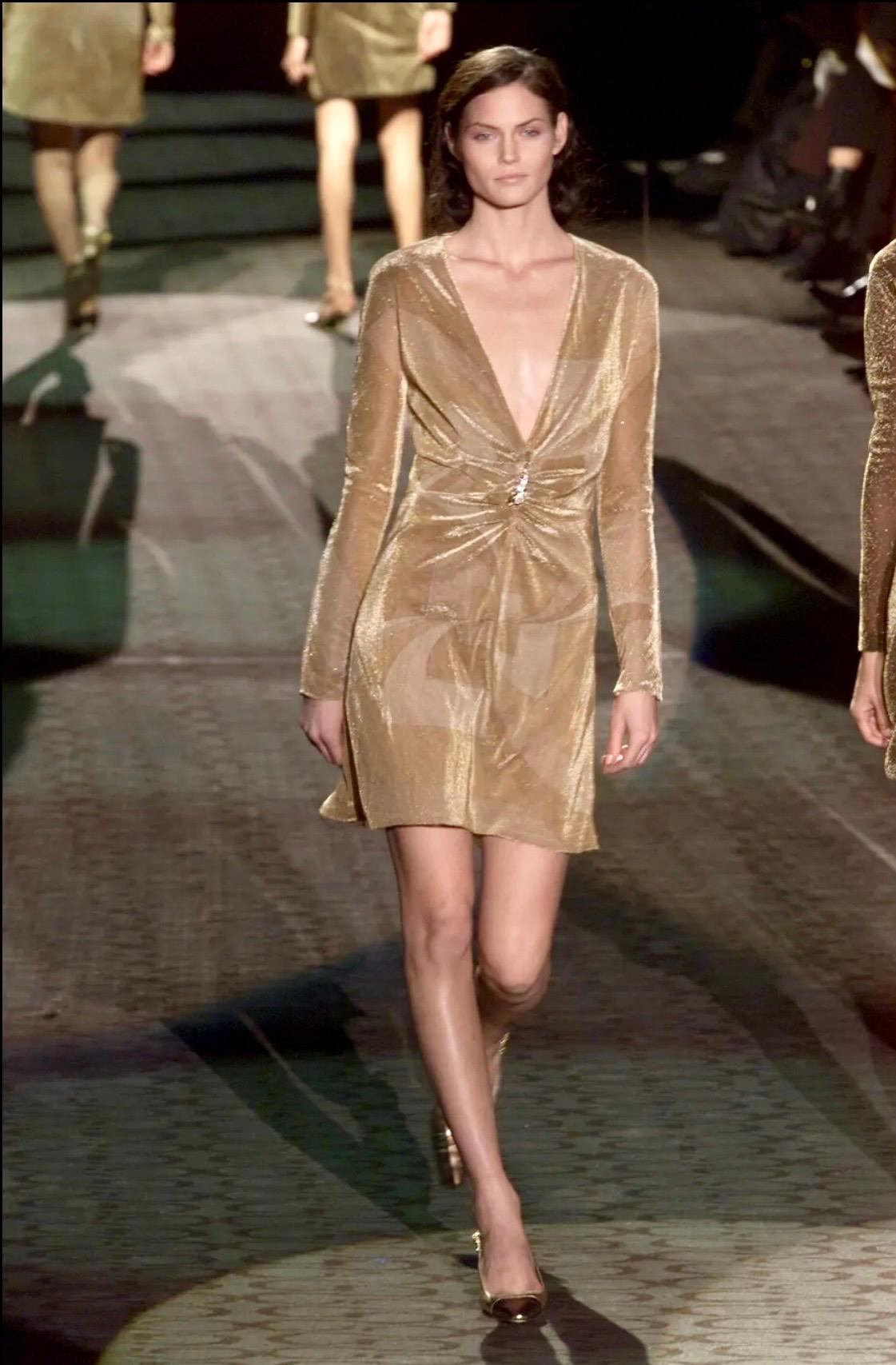 Tom Ford for Gucci F/W 2000 Runway Plunged Neckline Metallic Knit Mini Dress For Sale 5