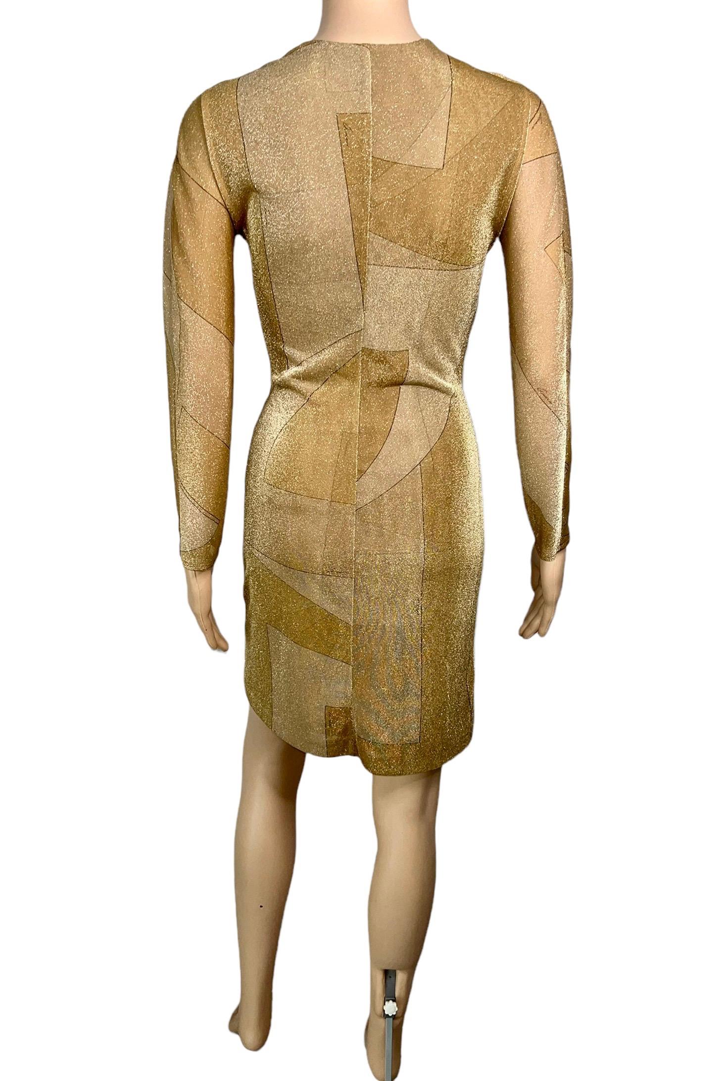 Brown Tom Ford for Gucci F/W 2000 Runway Plunged Neckline Metallic Knit Mini Dress For Sale