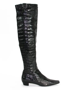Tom Ford for Gucci F/W 2001 Alligator Soft & Shiny Skin Over Knee Black Boots 38