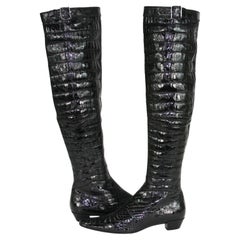 Tom Ford for Gucci F/W 2001 Alligator Soft & Shiny Skin Over Knee Black Boots 38