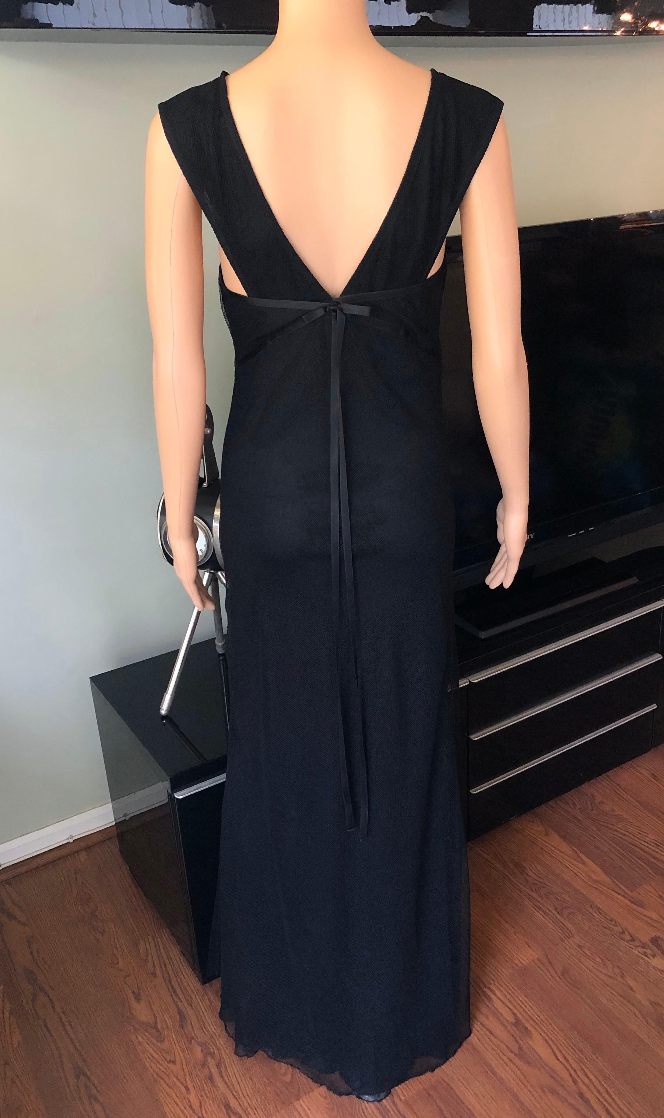 Tom Ford for Gucci F/W 2001 Plunging Draped Mesh Black Evening Dress Gown In Good Condition For Sale In Naples, FL