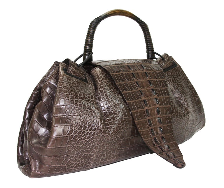 TOM FORD for GUCCI F/W 2002 AD Crocodile Brown Wooden Handle Bag Large ...