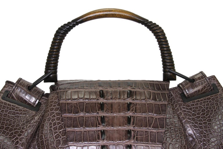 Gucci by Tom Ford Black Crocodile Wood-Handle Doctor Bag