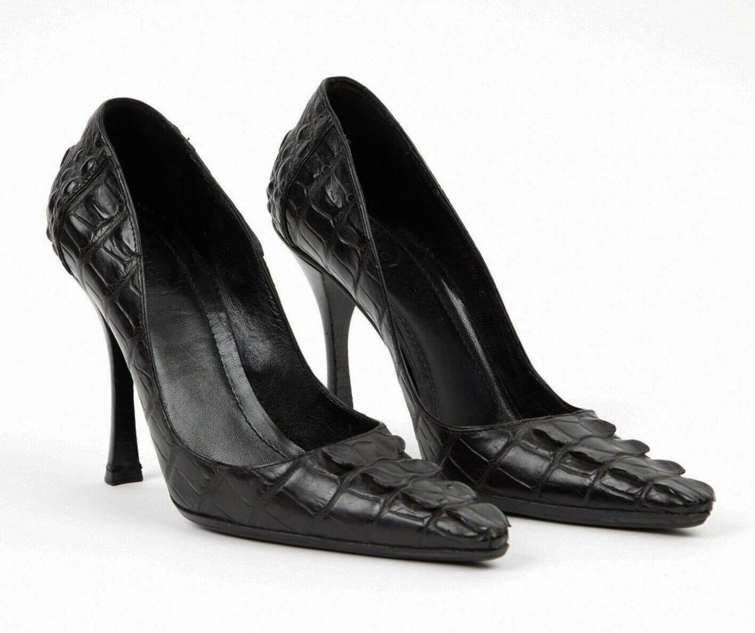 Tom Ford for Gucci F/W 2002 Black Crocodile Shoes Pumps 9 B 1