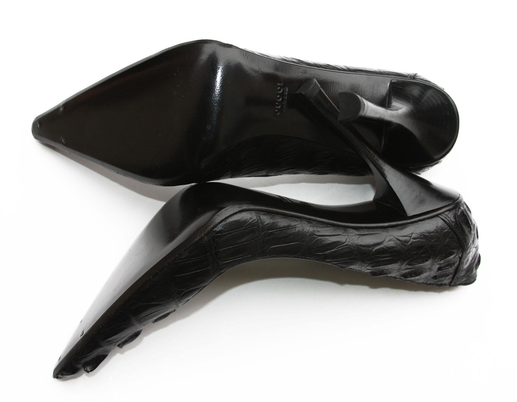 Tom Ford for Gucci F/W 2002 Black Crocodile Shoes Pumps 9 B 2