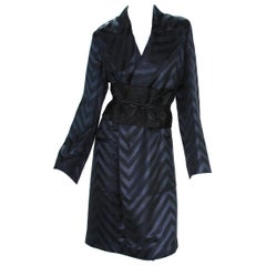 Vintage Tom Ford for Gucci F/W 2002 Black Silk Chevron Kimono Coat with Obi Belt It. 40