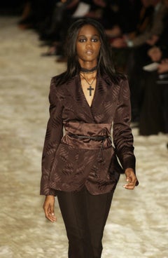 Tom Ford for Gucci F/W 2002 Brown Silk Kimono Skirt Suit Obi Belt It 44 - US 8