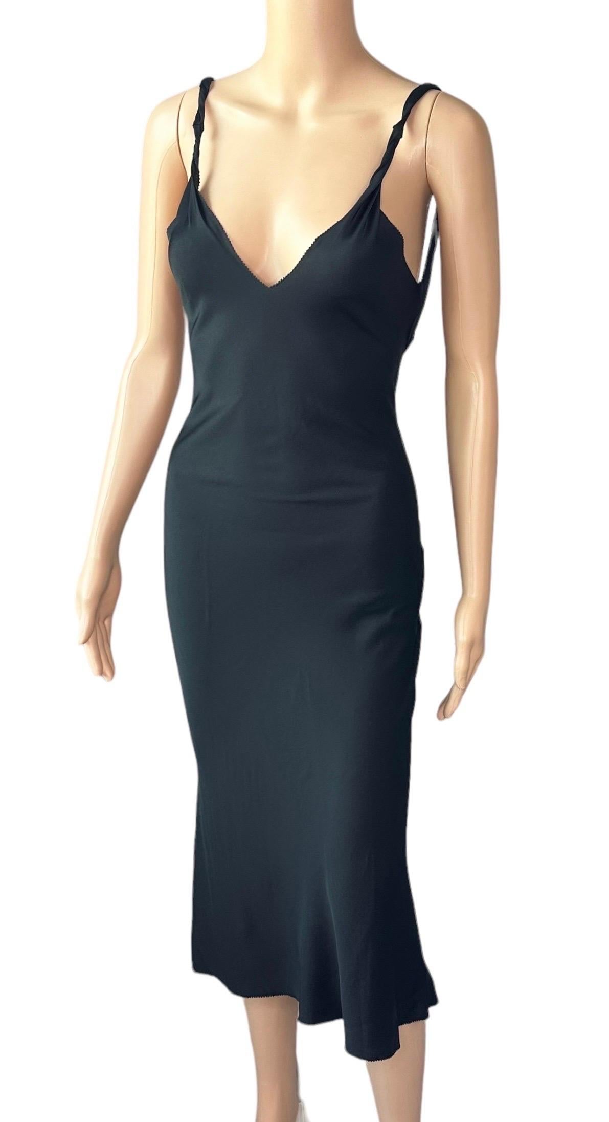 Tom Ford for Gucci F/W 2002 Lace Up Backless Silk Slip Black Midi Dress  In Good Condition In Naples, FL