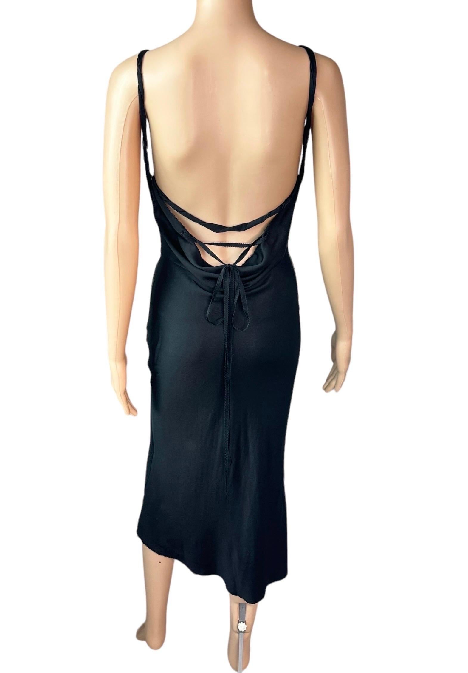 Women's Tom Ford for Gucci F/W 2002 Lace Up Backless Silk Slip Black Midi Dress 