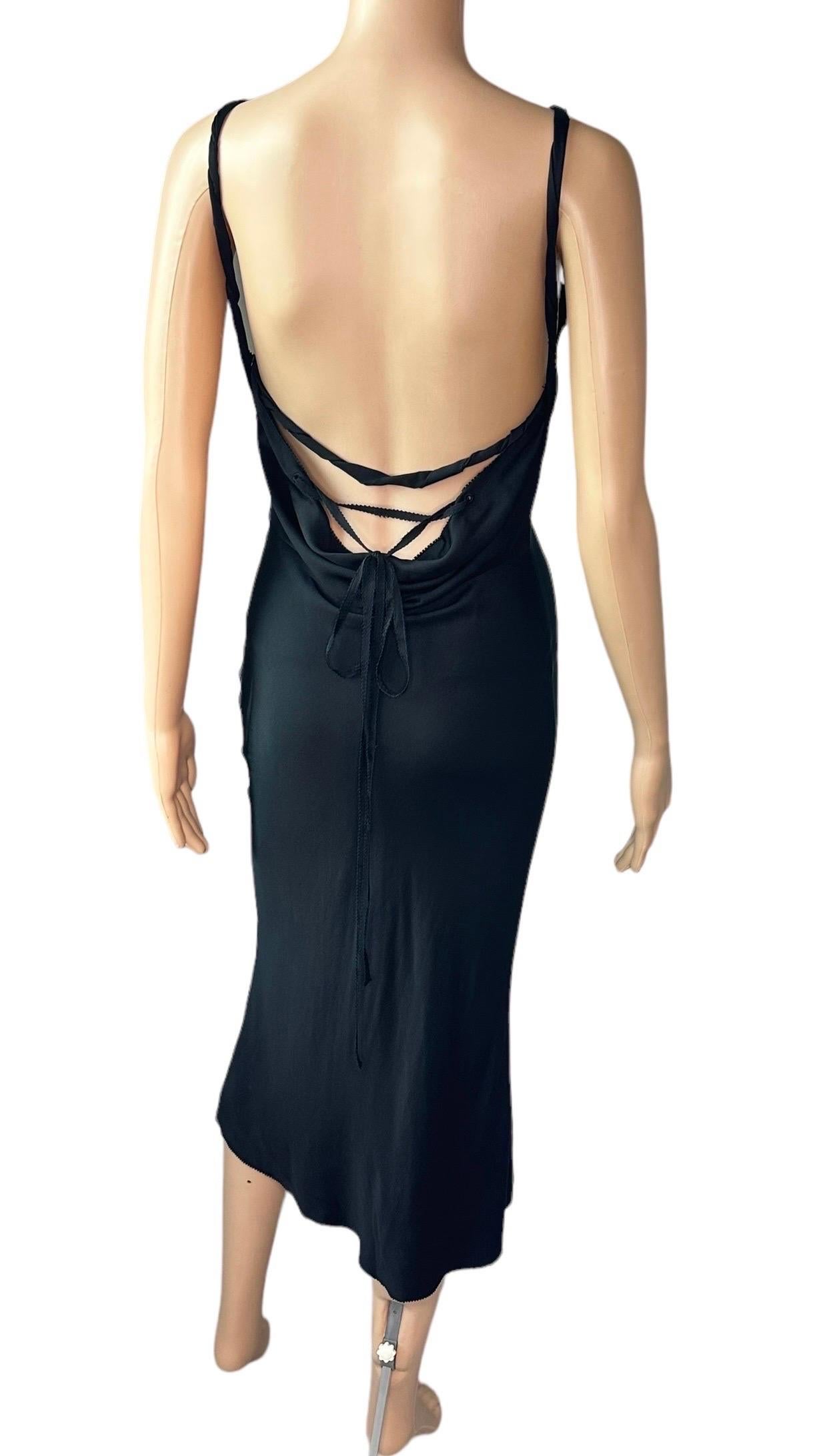 Tom Ford for Gucci F/W 2002 Lace Up Backless Silk Slip Black Midi Dress  3