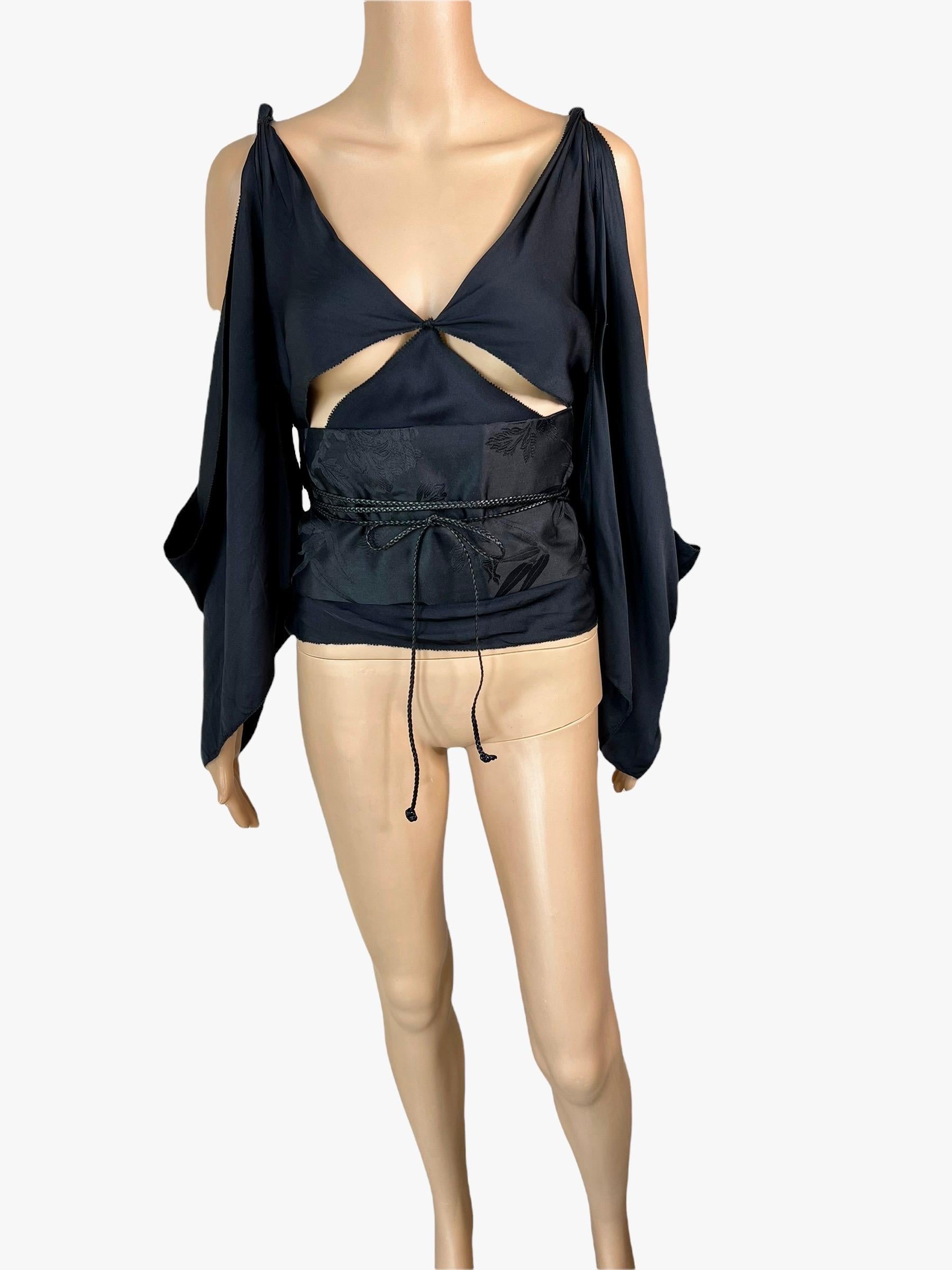 Tom Ford for Gucci F/W 2002 Runway Cutout Backless Silk Black Belted Blouse Top For Sale 4
