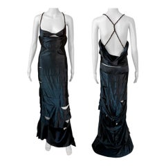 Tom Ford for Gucci F/W 2002 Runway Cutout Ribbon Black Silk Evening Dress Gown