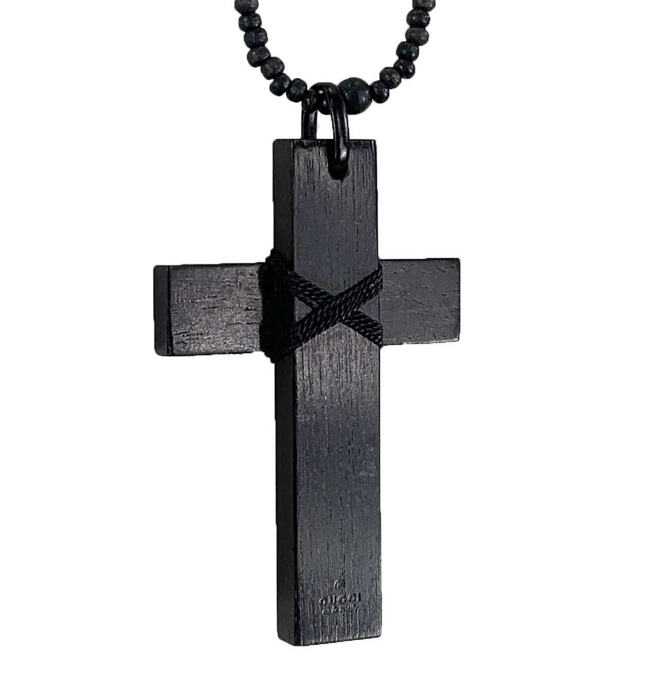 Black Tom Ford for Gucci F/W 2002 Runway Ebony Beaded Cross Necklace