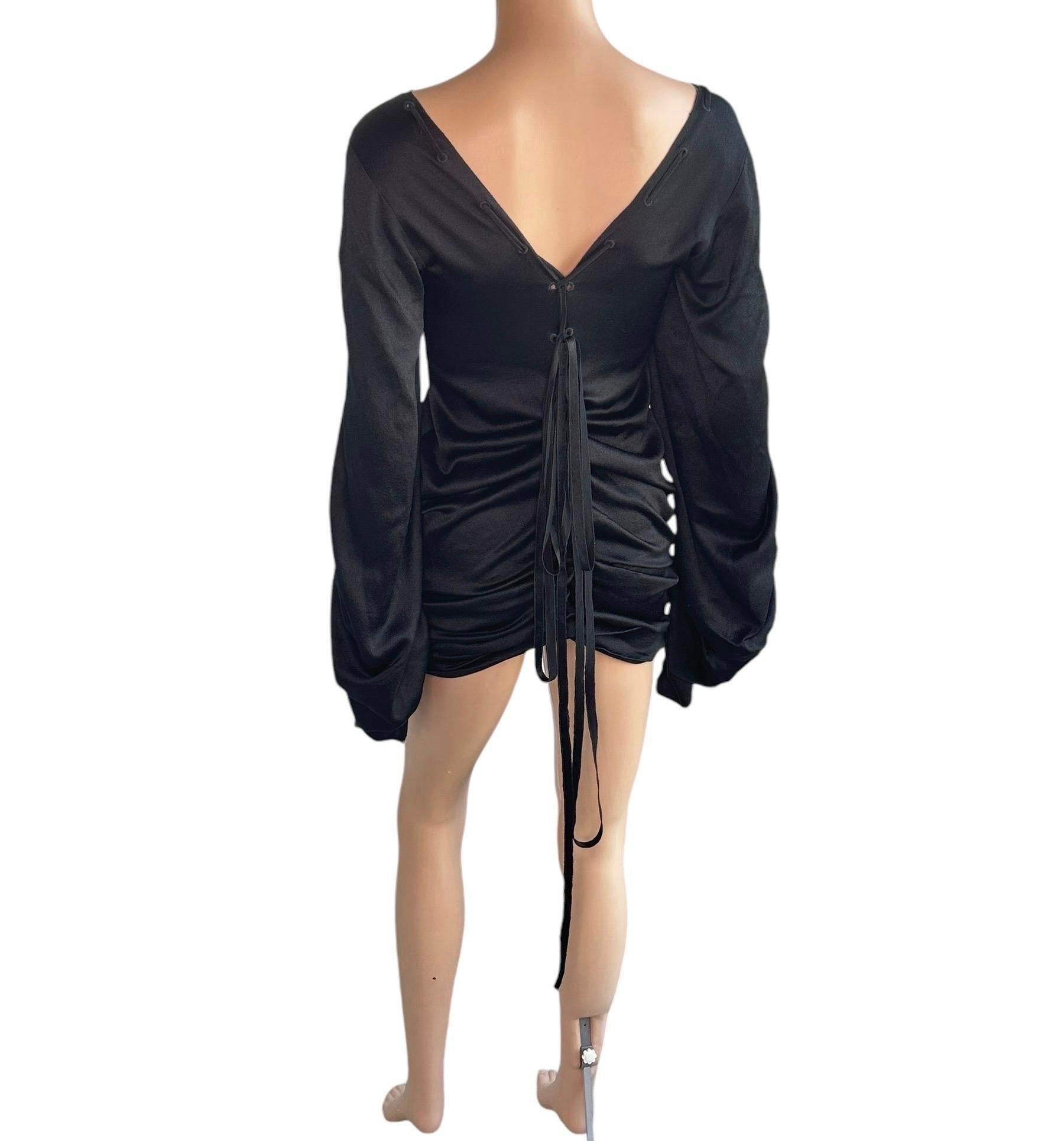 Tom Ford for Gucci F/W 2002 Runway Lace Up Ruched Black Silk Mini Dress For Sale 12
