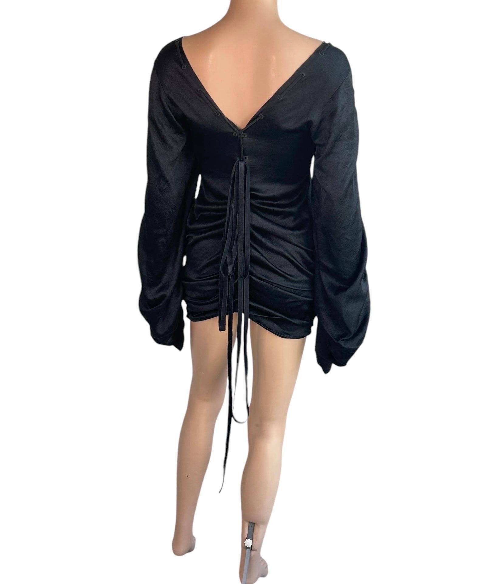 Women's Tom Ford for Gucci F/W 2002 Runway Lace Up Ruched Black Silk Mini Dress For Sale