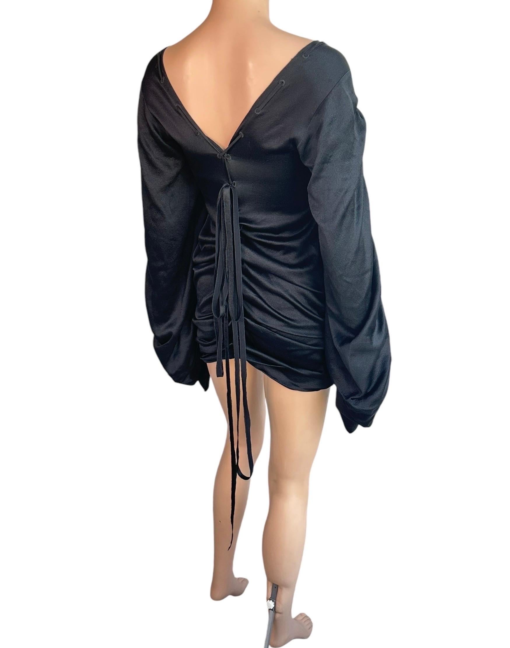 Tom Ford for Gucci F/W 2002 Runway Lace Up Ruched Black Silk Mini Dress For Sale 3