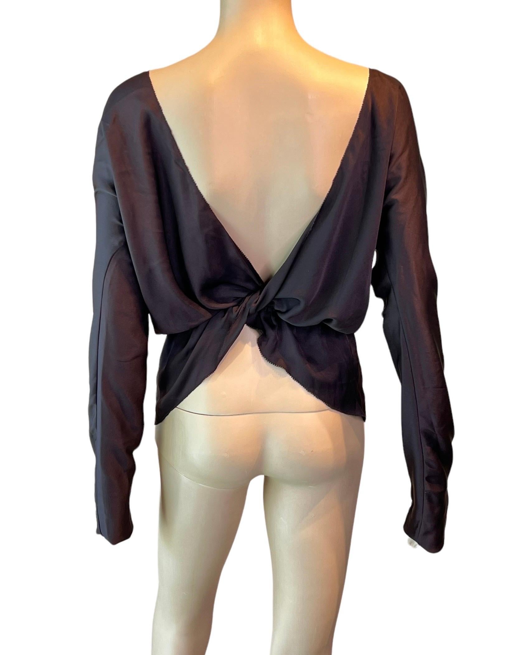 De las mujeres Tom Ford for Gucci Pasarela F/W 2002 Blusa de seda con cordones y escote en pico, marrón en venta