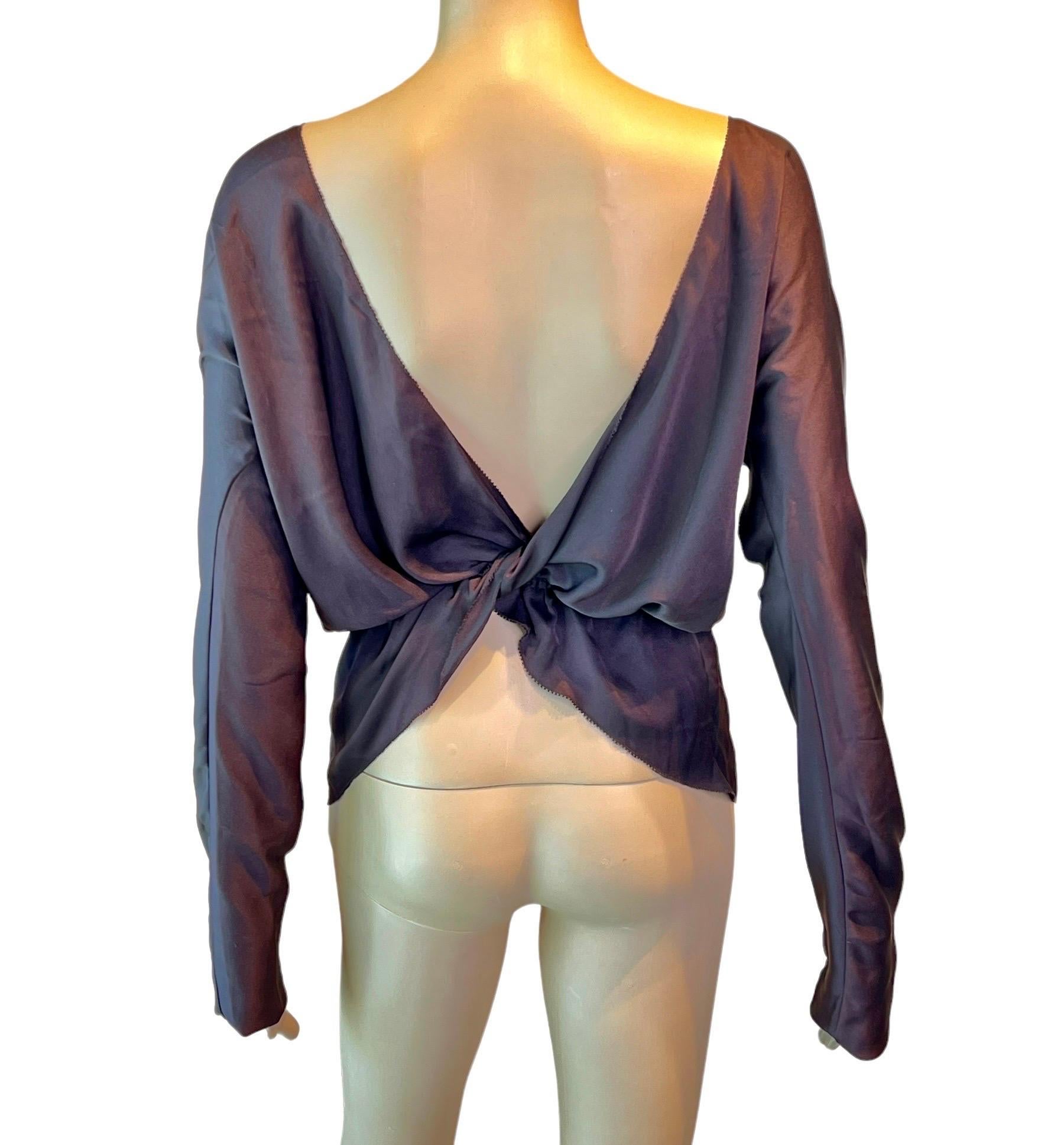 Tom Ford for Gucci F/W 2002 Runway Plunging Silk Lace-Up Brown Blouse Top (chemisier) en vente 3