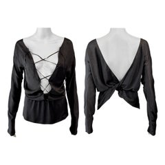 Tom Ford for Gucci F/W 2002 Runway Plunging Silk Lace-Up Brown Blouse Top