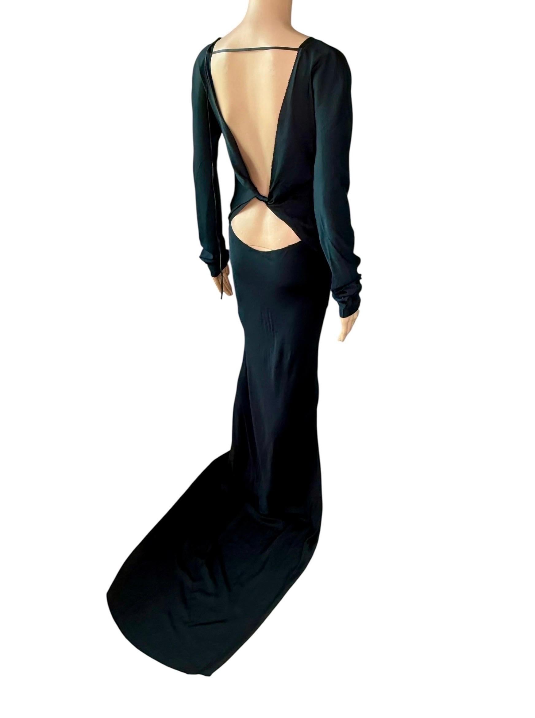 Tom Ford for Gucci F/W 2002 Runway Unworn Lace Up Train Black Silk Evening Dress For Sale 7