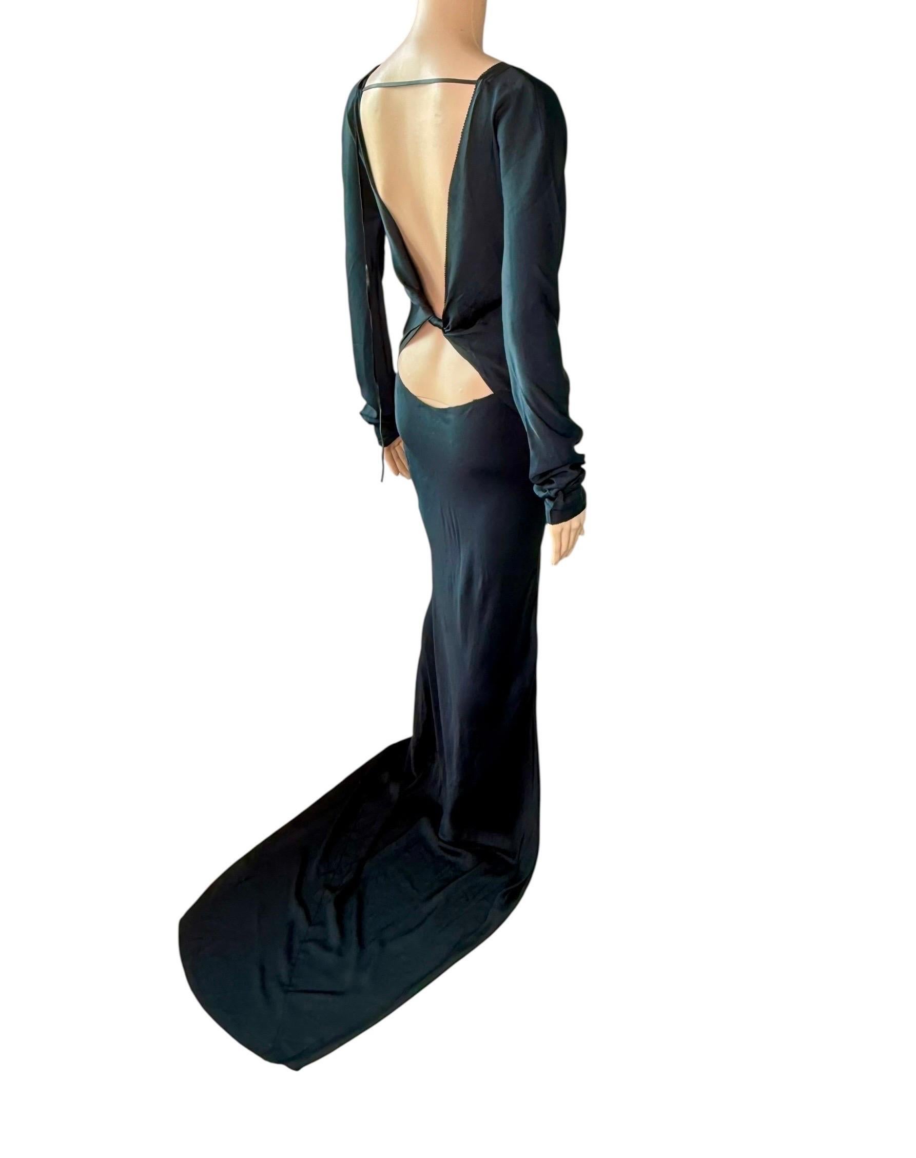 Tom Ford for Gucci F/W 2002 Runway Unworn Lace Up Train Black Silk Evening Dress For Sale 9