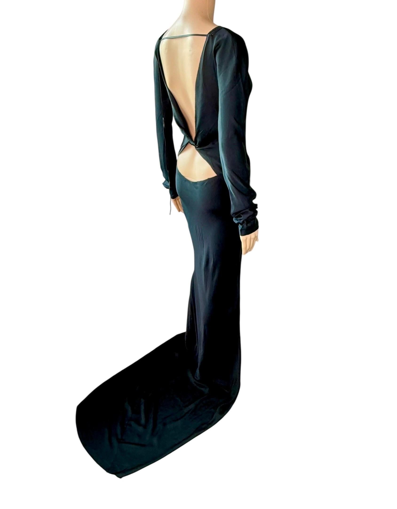 Tom Ford for Gucci F/W 2002 Runway Unworn Lace Up Train Black Silk Evening Dress For Sale 12