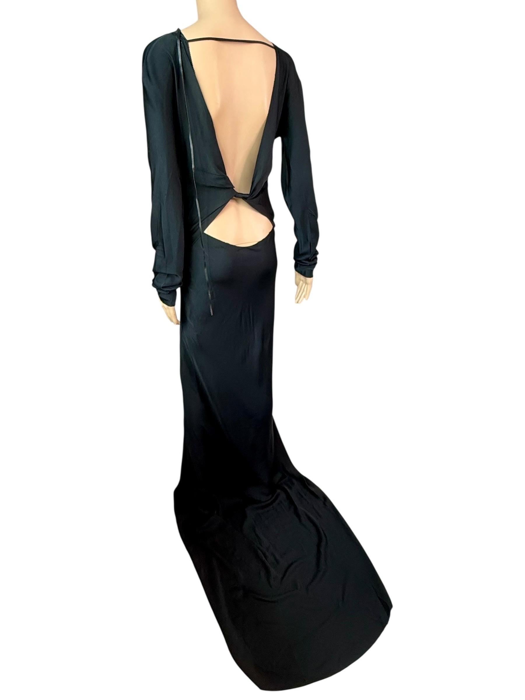 Tom Ford for Gucci F/W 2002 Runway Unworn Lace Up Train Black Silk Evening Dress For Sale 3