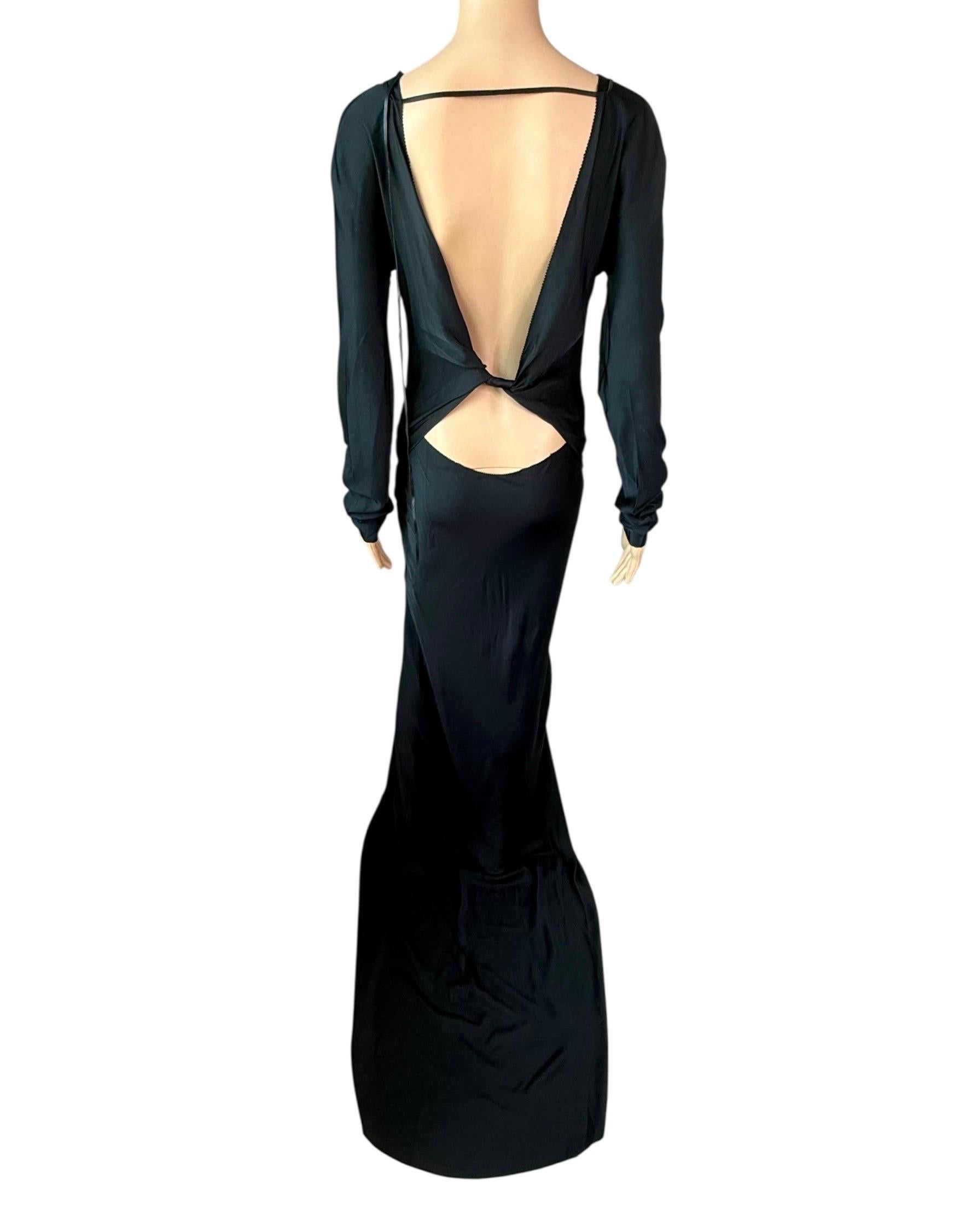Tom Ford for Gucci F/W 2002 Runway Unworn Lace Up Train Black Silk Evening Dress For Sale 5