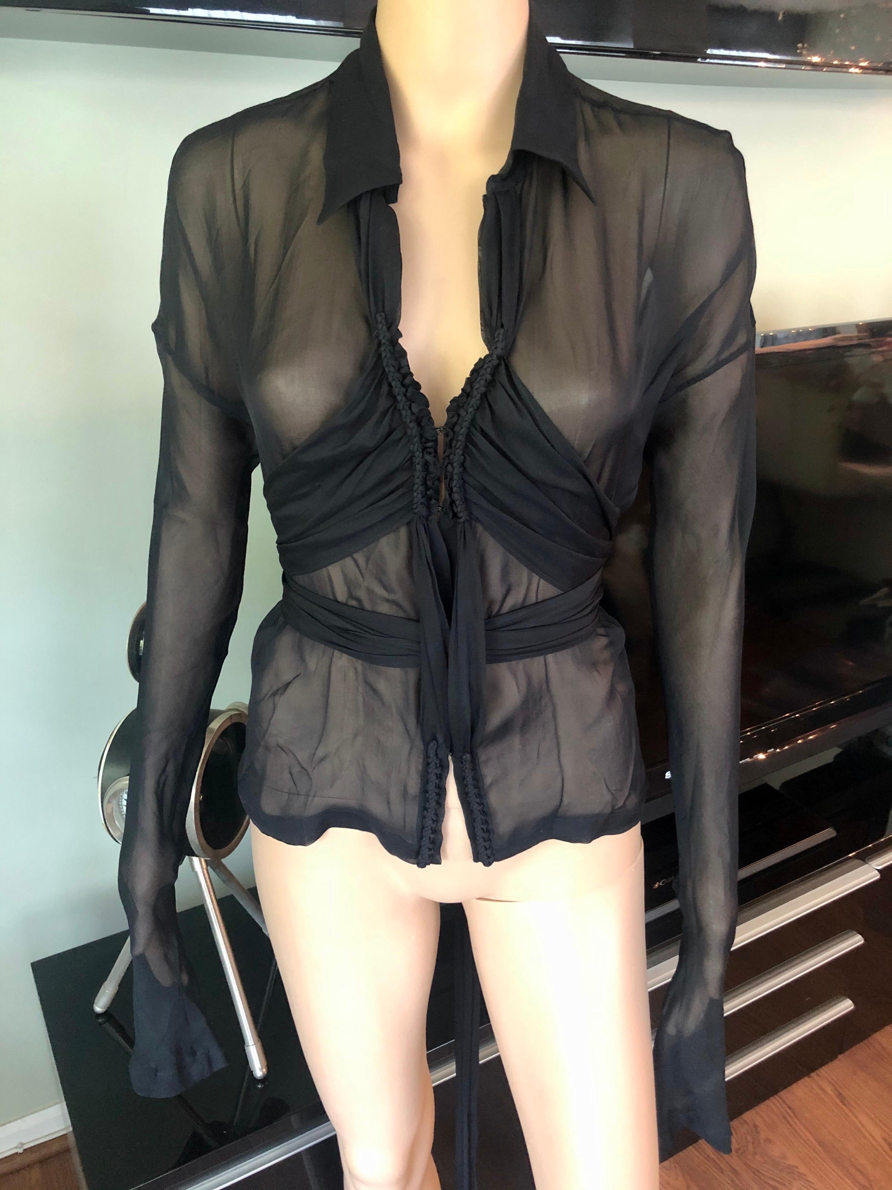 Tom Ford for Gucci F/W 2002 Silk Sheer Black Shirt Blouse Top In Good Condition In Naples, FL