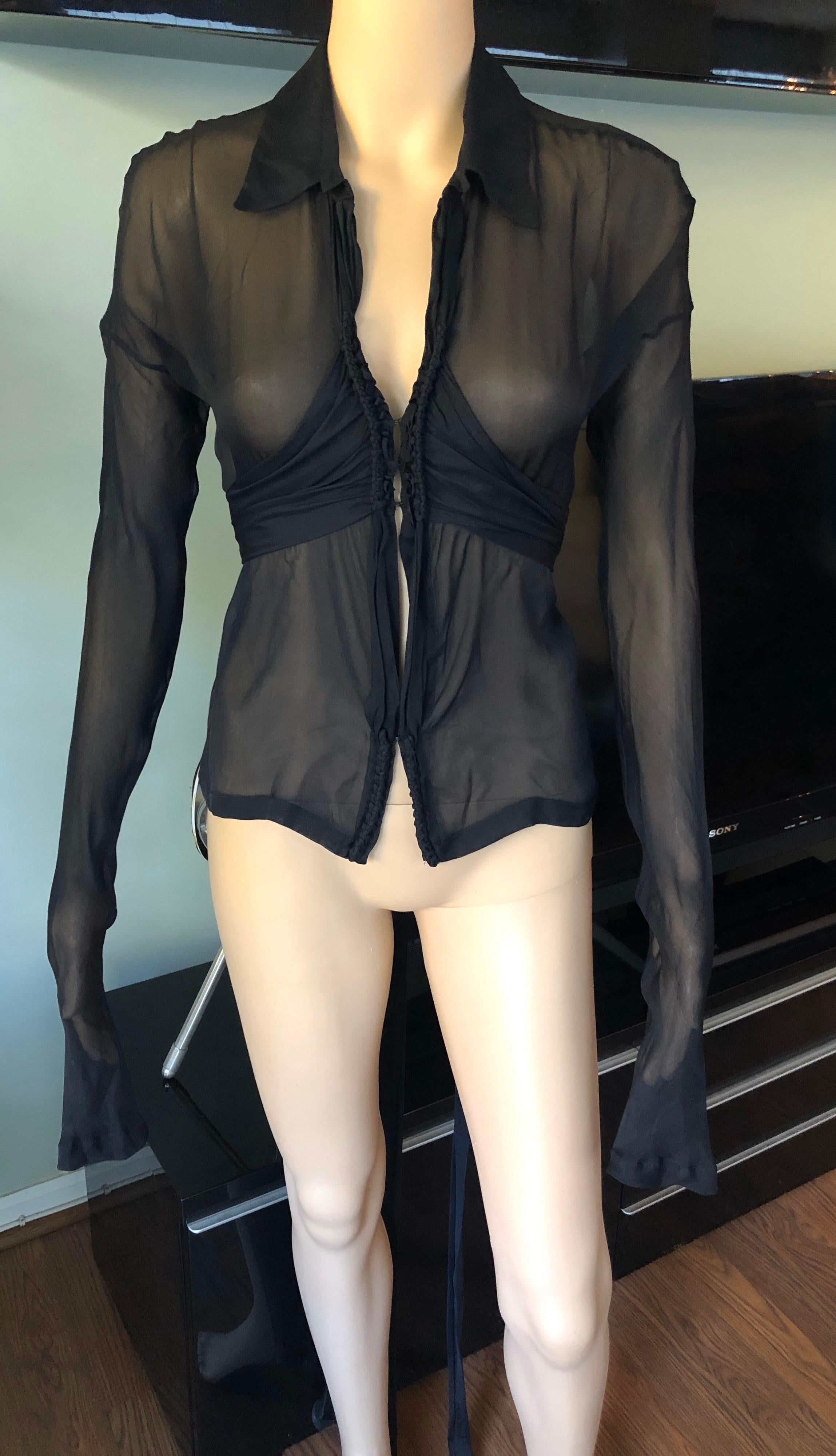 Tom Ford for Gucci F/W 2002 Silk Sheer Black Shirt Blouse Top 3