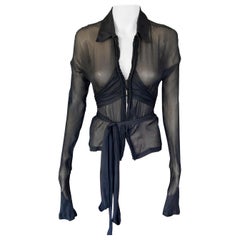 Tom Ford for Gucci F/W 2002 Silk Sheer Black Shirt Blouse Top