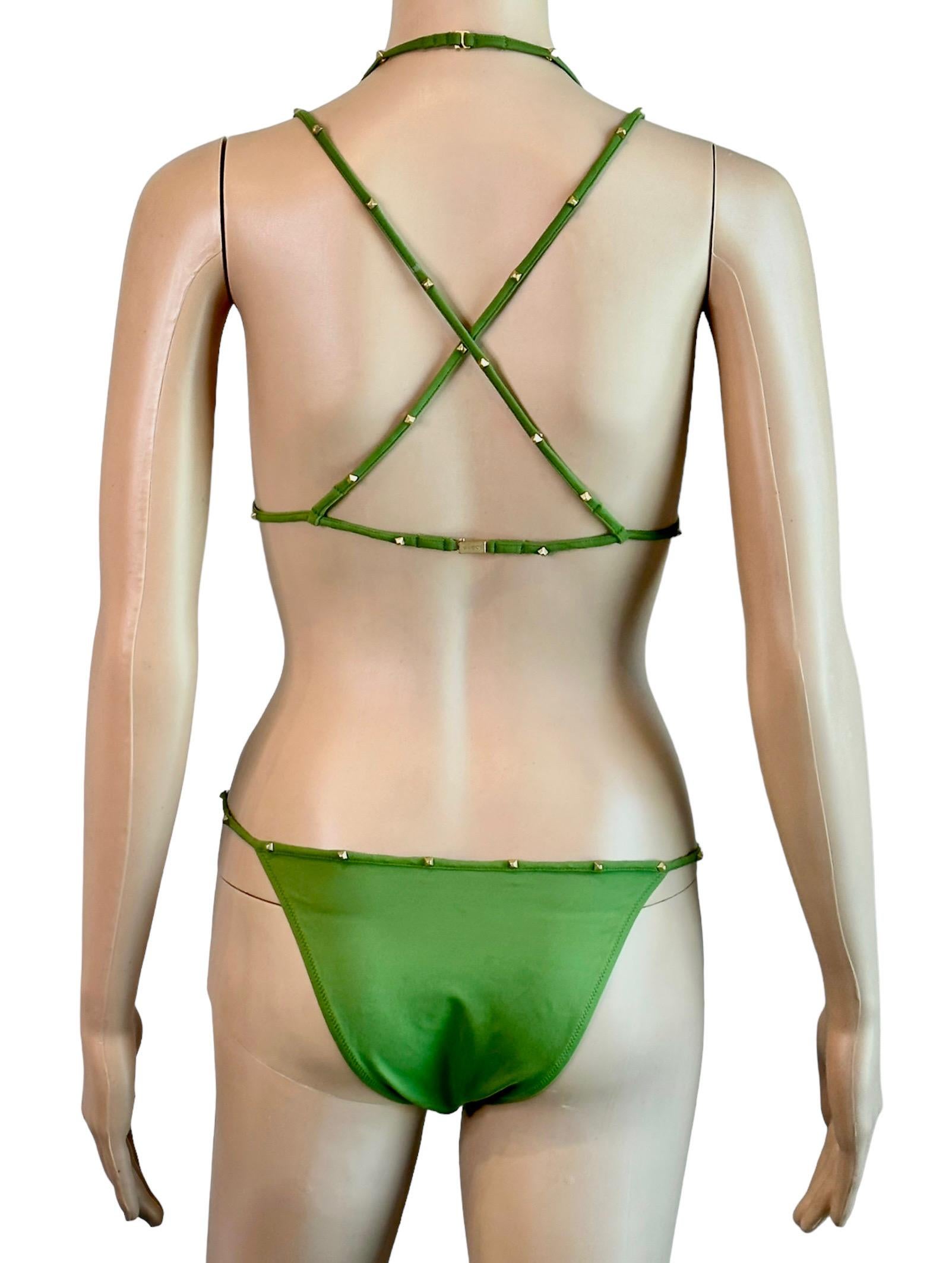 Tom Ford für Gucci F/W 2003 Bondage Nieten Zweiteiliger Bikini Badeanzug Bademode Größe S