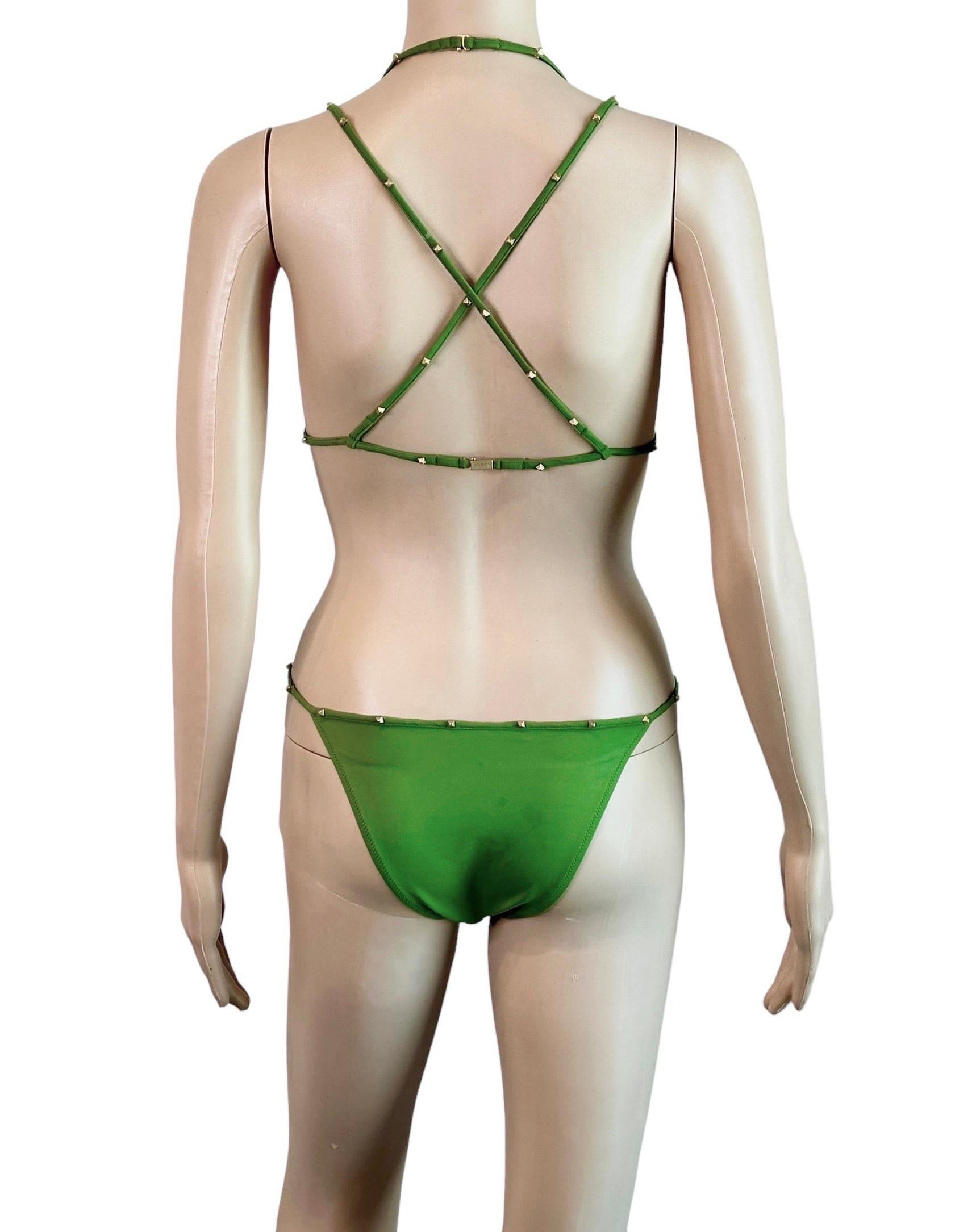 Women's Tom Ford for Gucci F/W 2003 Bondage Studded Two-Piece Bikini Swimsuit Swimwear For Sale