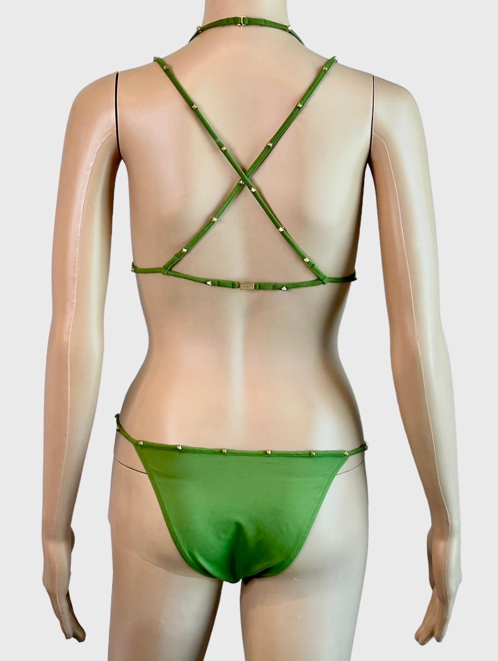 Tom Ford for Gucci F/W 2003 Bondage Studded Two-Piece Bikini Swimsuit Swimwear For Sale 4