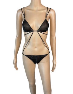 Tom Ford for Gucci F/W 2003 Bondage Studded Wrap Black Sheer Bodysuit Lingerie