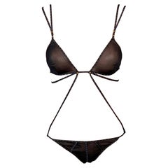 Tom Ford for Gucci F/W 2003 Bondage Studded Wrap Black Sheer Bodysuit Lingerie