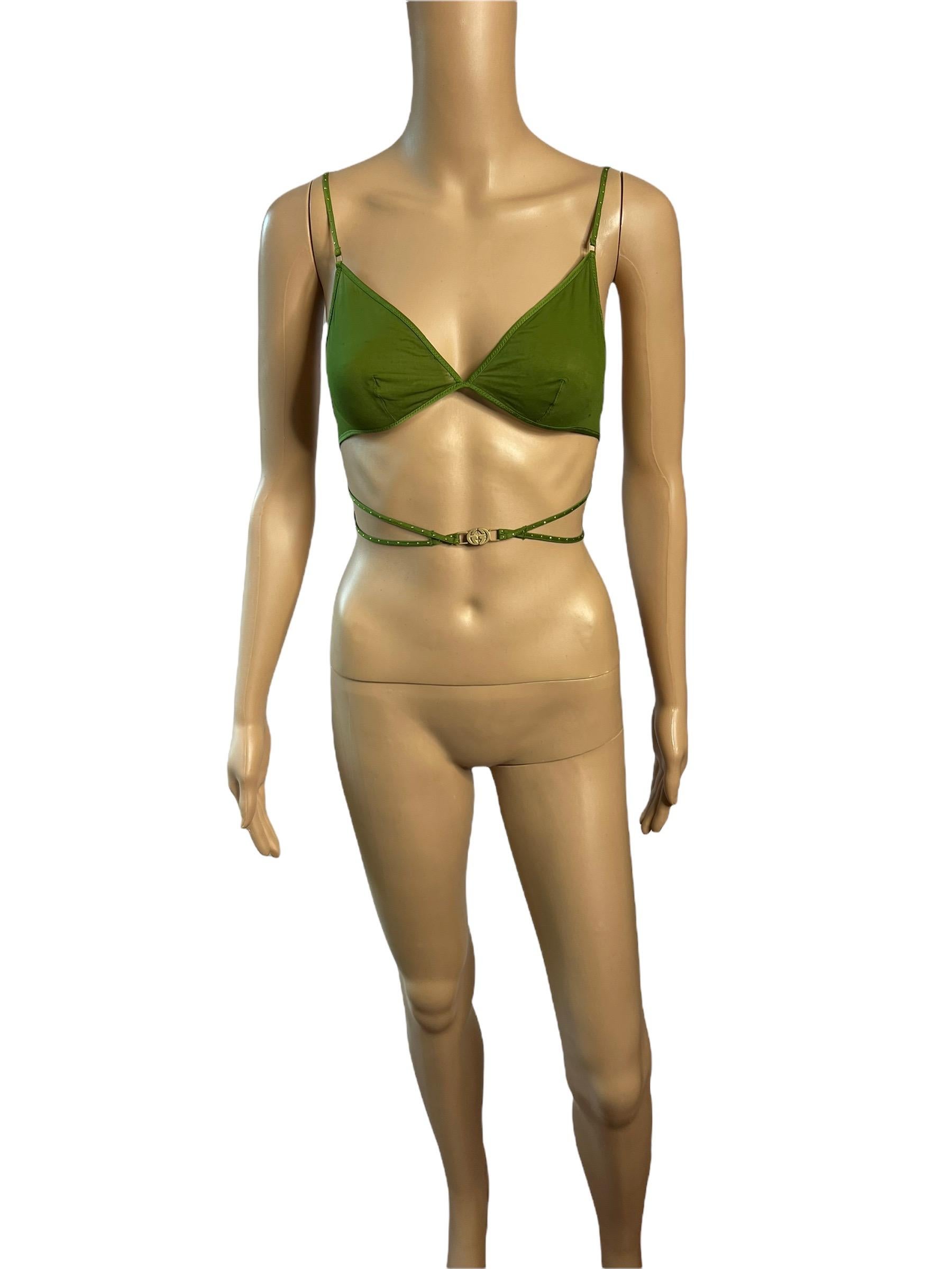 Tom Ford pour Gucci, soutien-gorge de lingerie vert transparent transparent avec écharpe bondage cloutée, A/H 2003 en vente 1