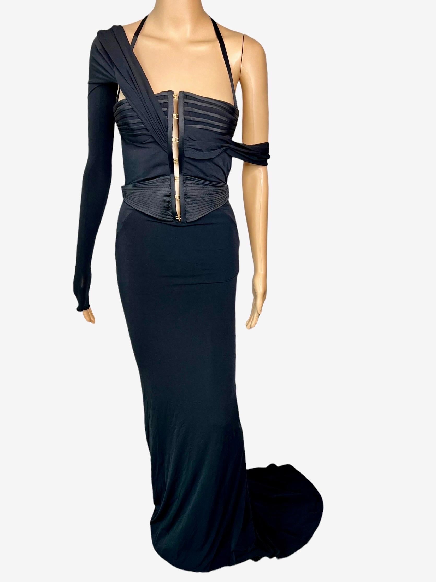 Tom Ford for Gucci F/W 2003 Bustier Corset Cutout Train Black Evening Dress Gown 5