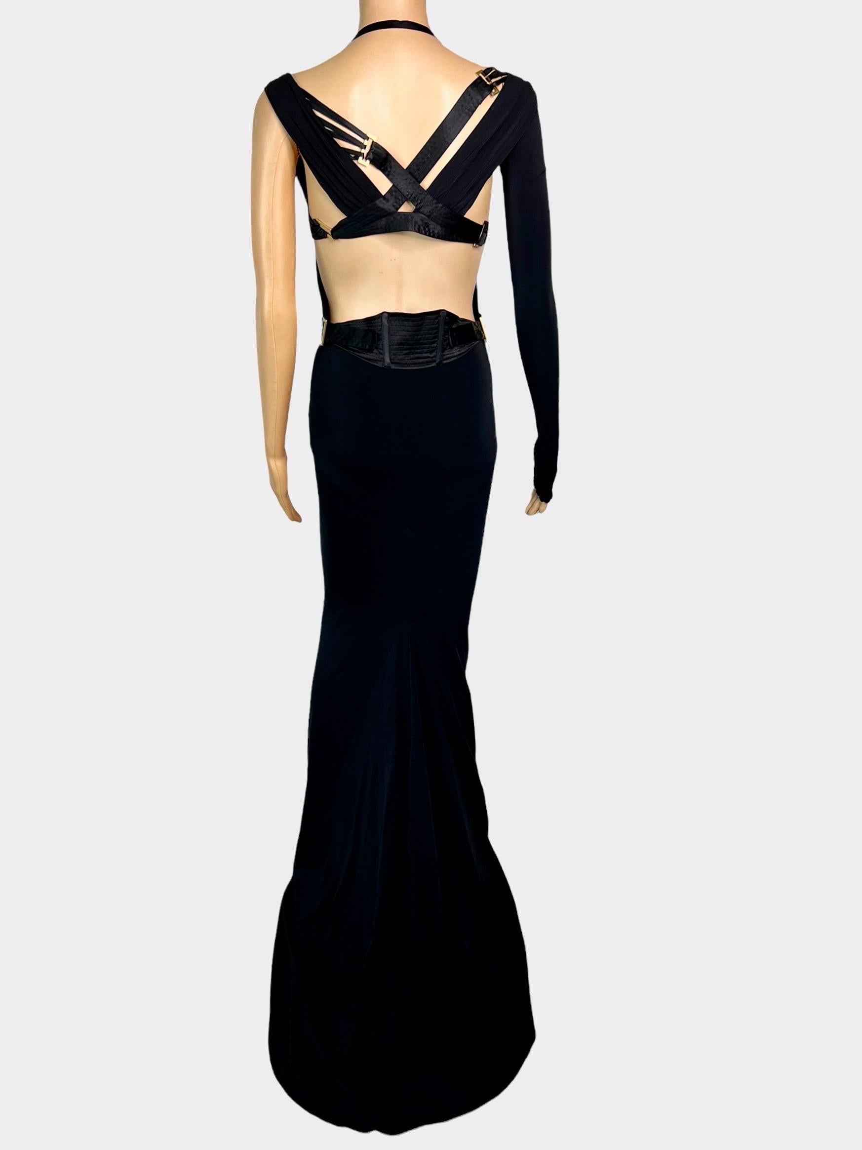 Tom Ford for Gucci F/W 2003 Bustier Corset Cutout Train Black Evening Dress Gown In Good Condition In Naples, FL