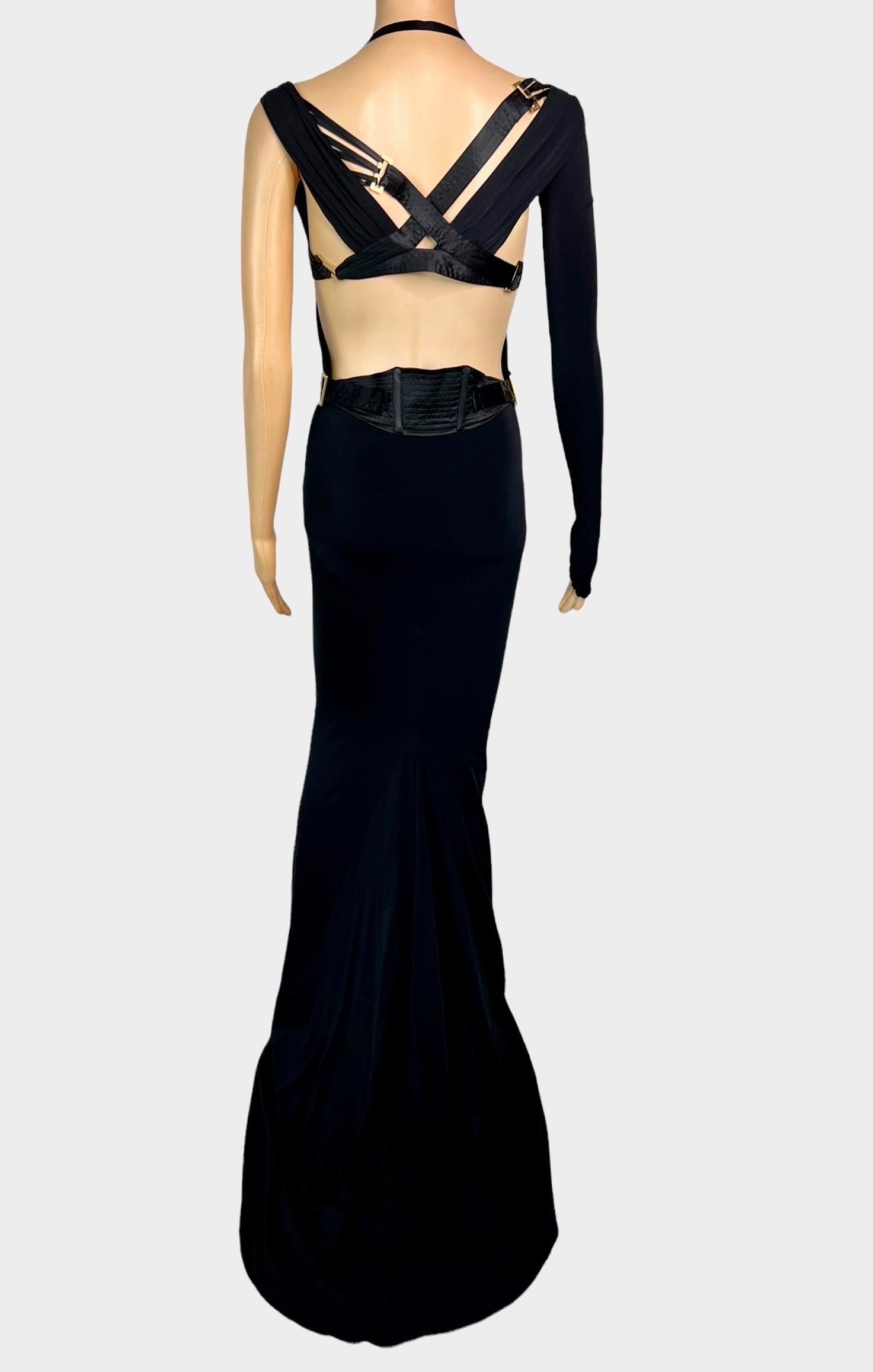 Tom Ford for Gucci F/W 2003 Bustier Corset Cutout Train Black Evening Dress Gown 2