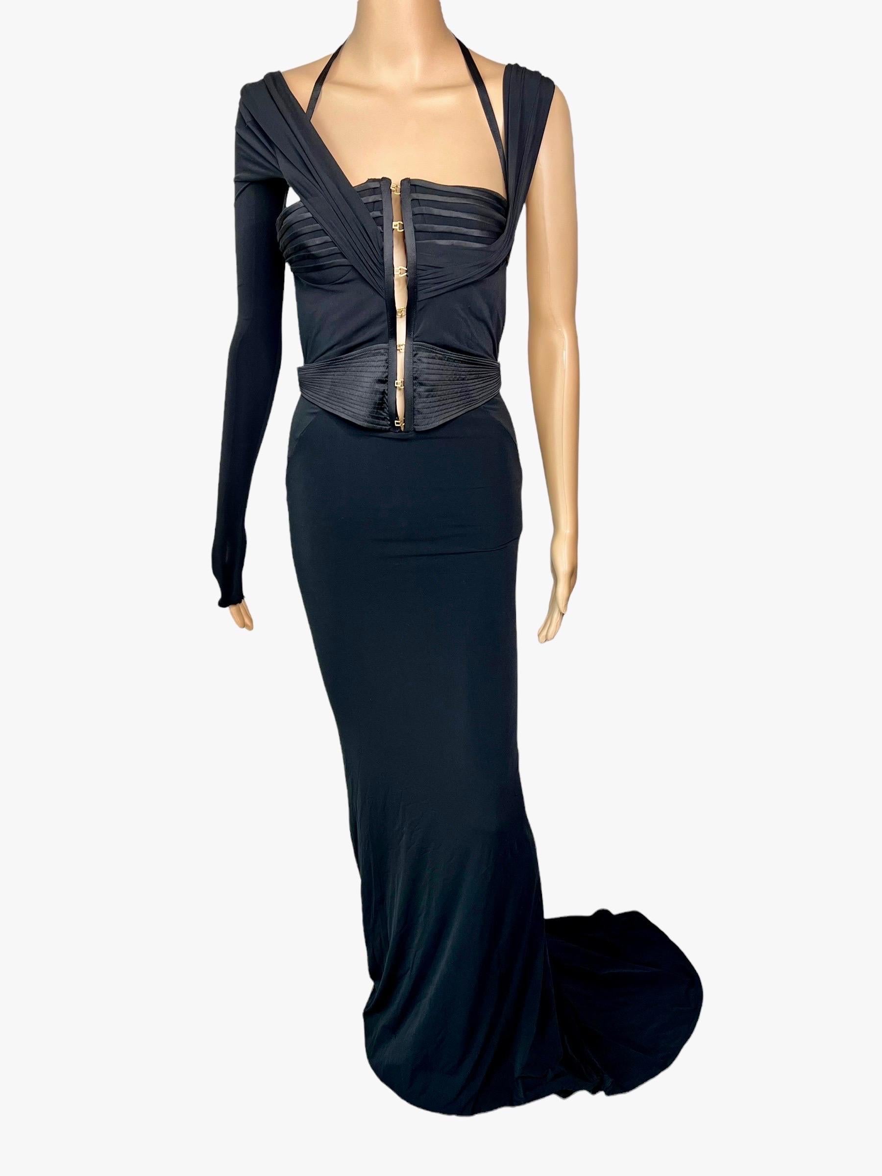 Tom Ford for Gucci F/W 2003 Bustier Corset Cutout Train Black Evening Dress Gown 3