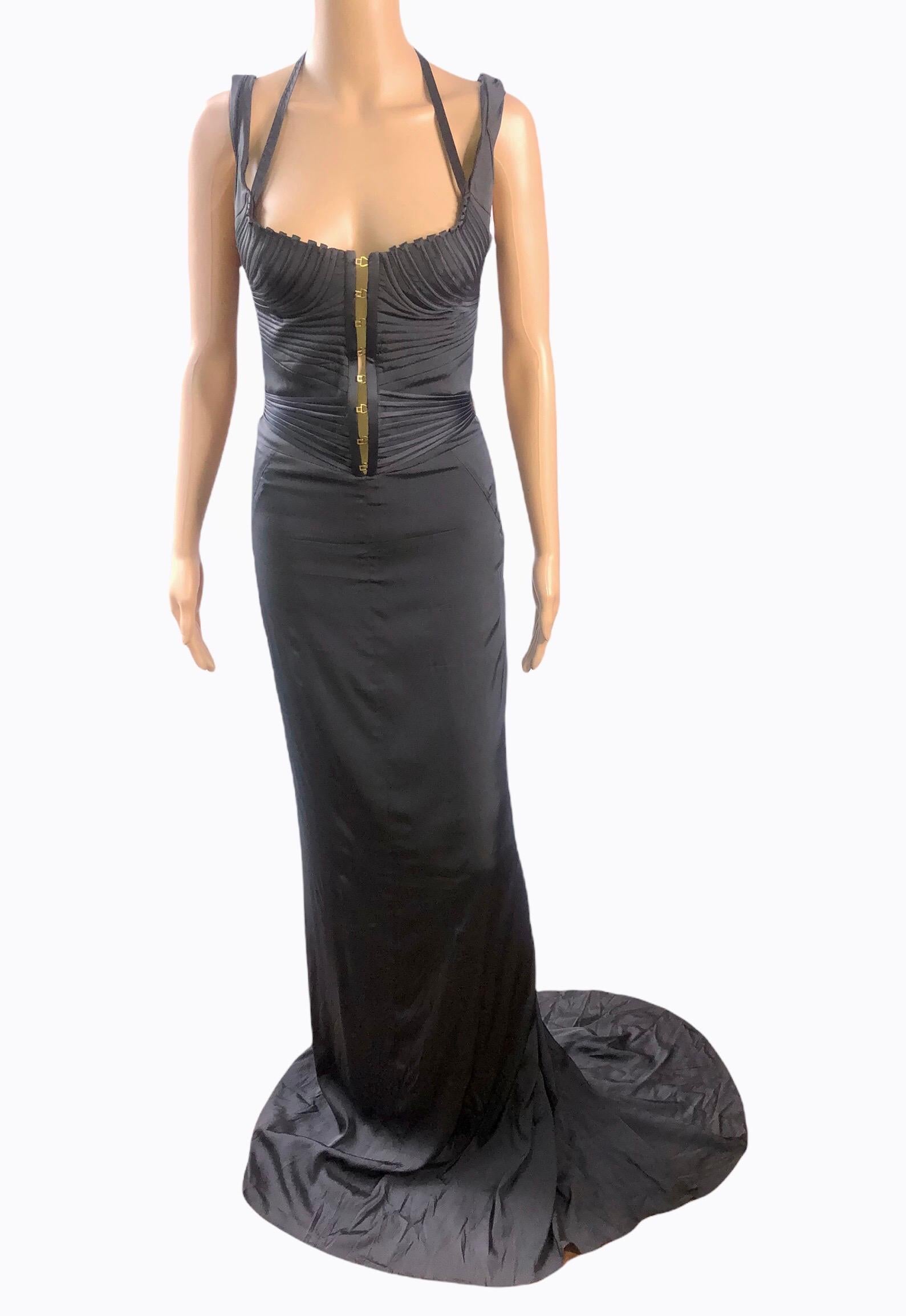 Black Tom Ford for Gucci F/W 2003 Bustier Corset Silk Evening Dress Gown