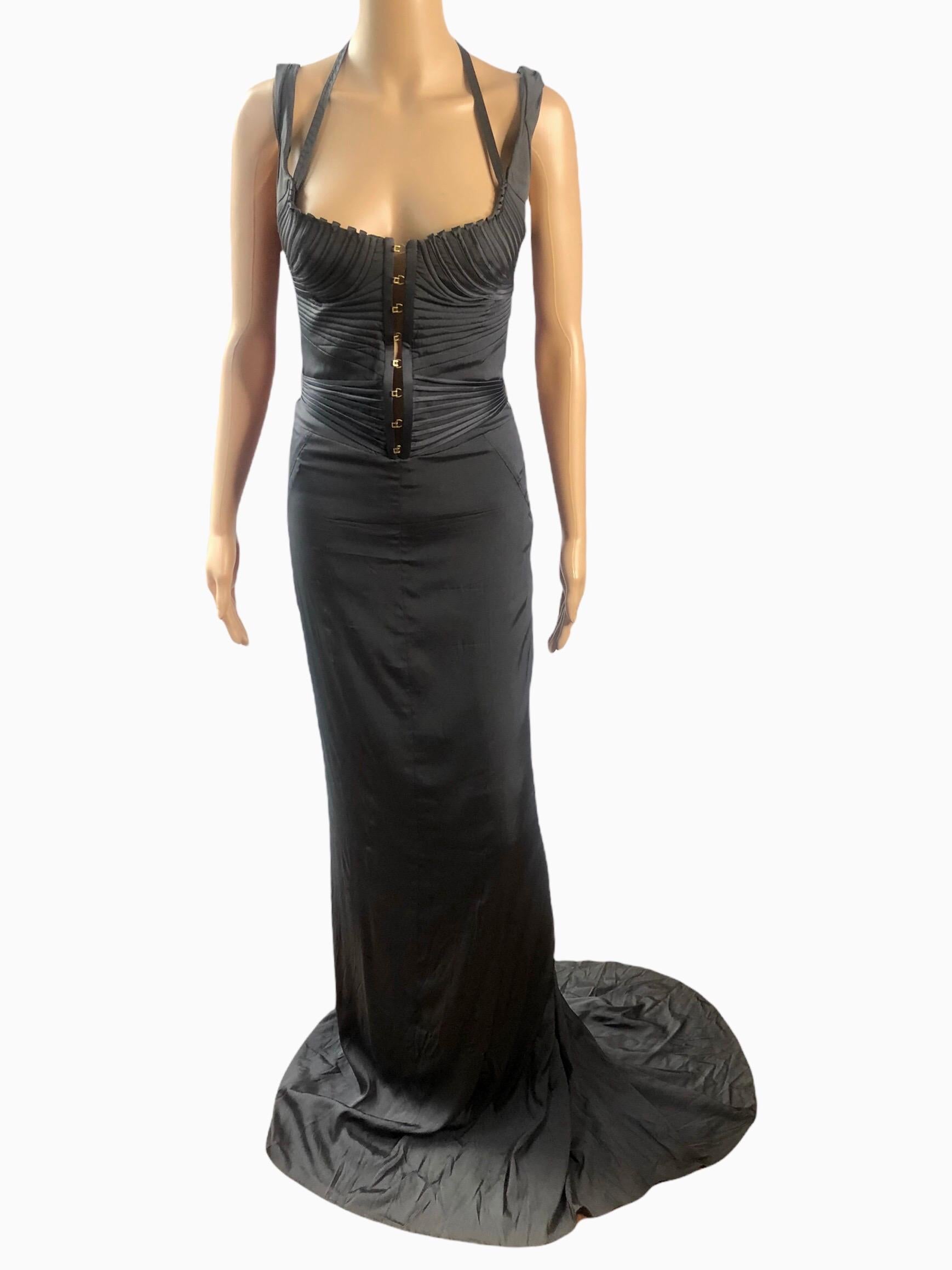 Women's Tom Ford for Gucci F/W 2003 Bustier Corset Silk Evening Dress Gown