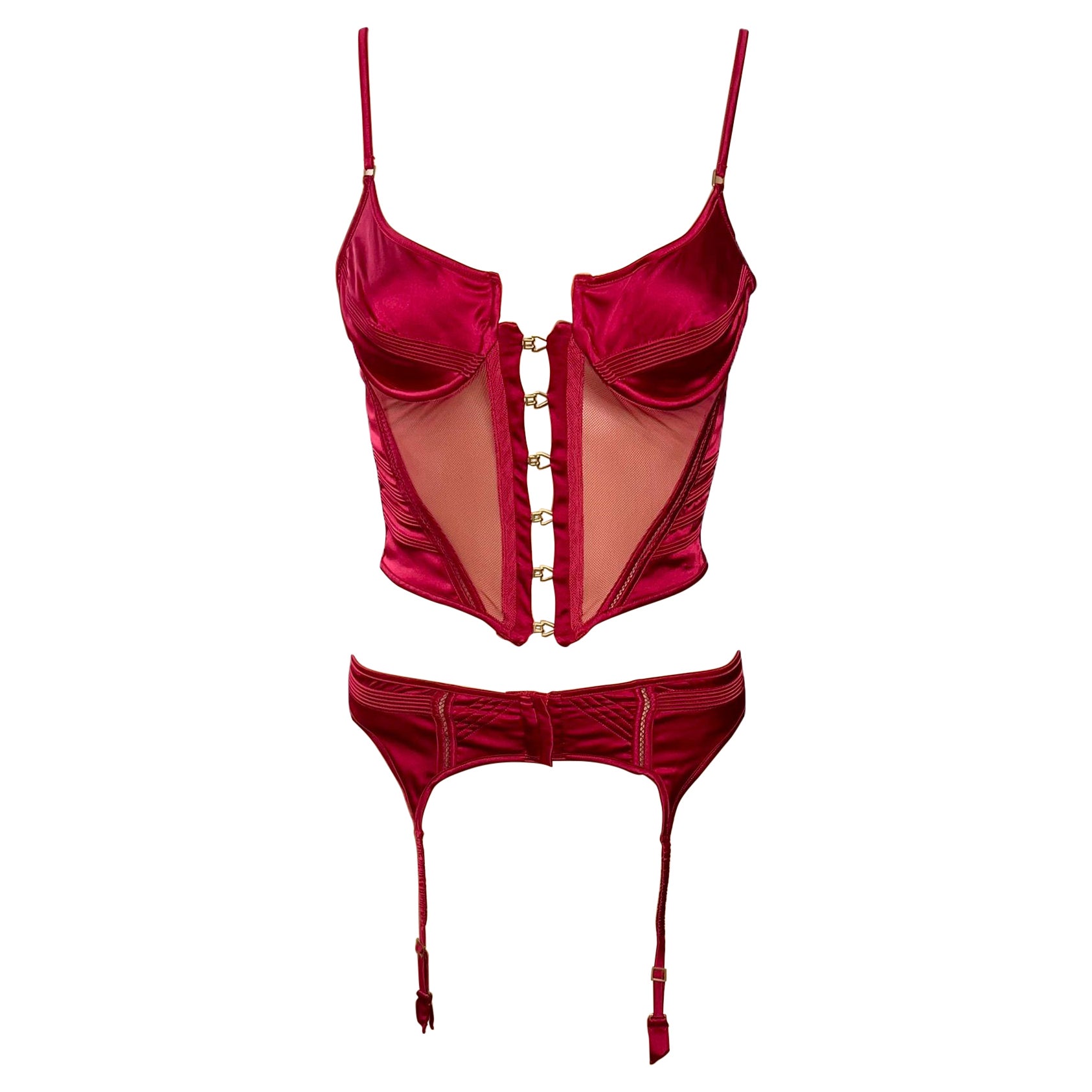 Tom Ford for Gucci F/W 2003 Bustier Crop Top & Garter Belt Lingerie 2 Piece Set