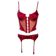 Tom Ford for Gucci F/W 2003 Bustier Crop Top & Garter Belt Lingerie 2 Piece Set