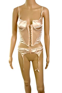 Tom Ford for Gucci F/W 2003 Bustier Top Bra Garter Belt Lingerie 3 Piece Set